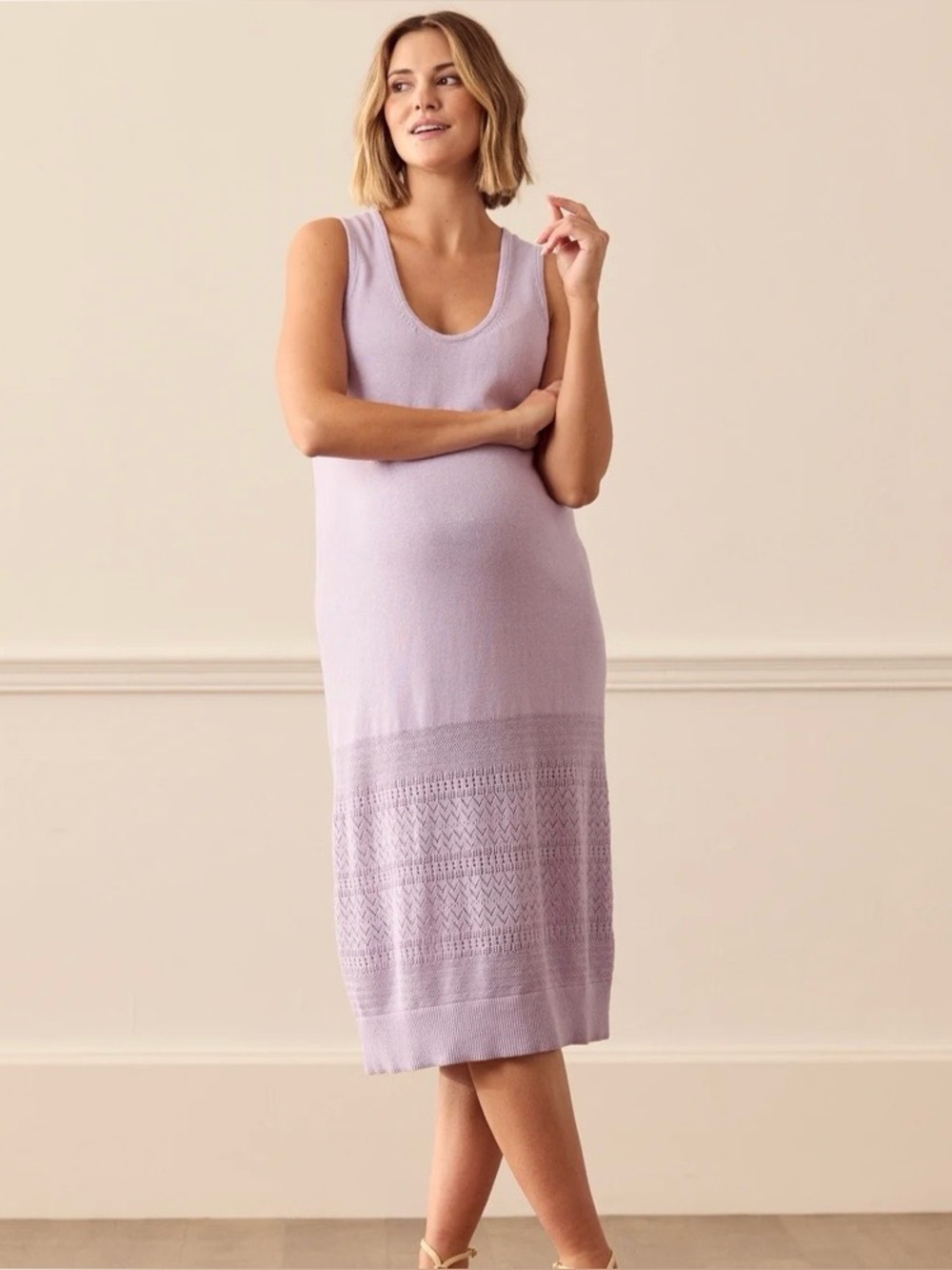 HATCH The Marley Knit Maternity Midi Dress Cotton Linen Sz 1 Small Lilac